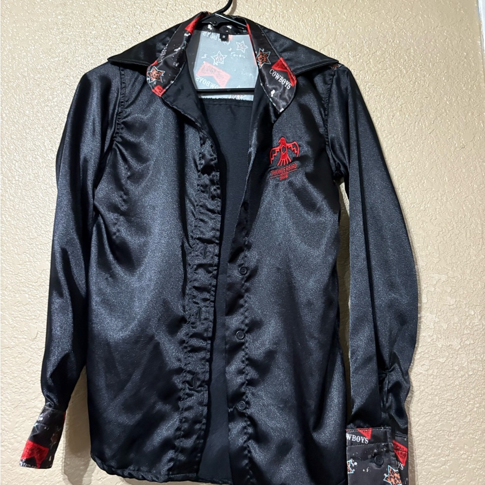 Black Satin Women's Button Down Shirt